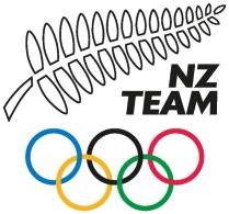 NZ TEAM OLYMPIC LOGO WITH FIVE RING OLYMPIC SYMBOL WITH A FERN LEAF