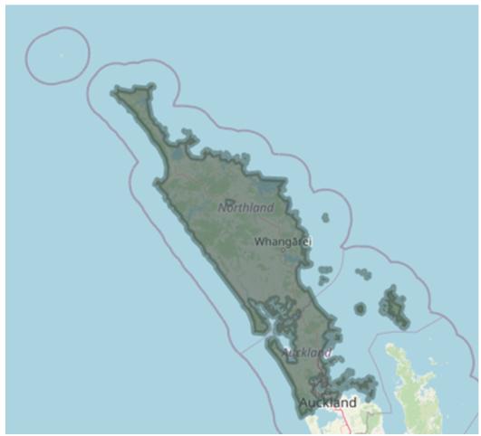 Map of Tai Tokerau–Tāmaki area