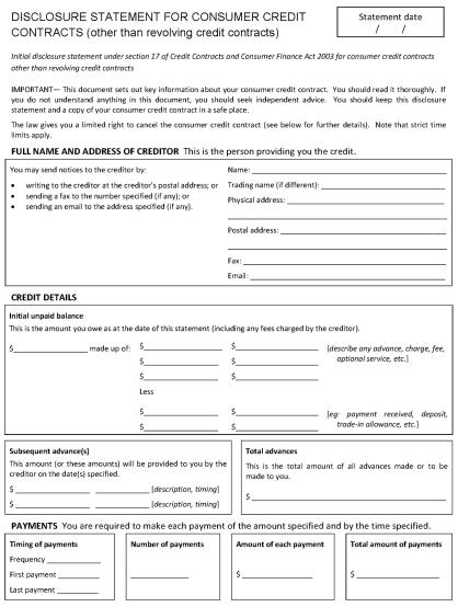 Disclosure Statement for Consumer Credit Contracts (other than revolving credit contracts) Page 1 of 5. 
