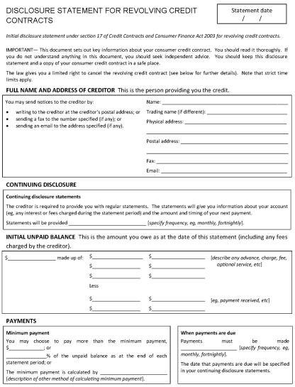 Disclosure Statement for Revolving Credit Contracts Page 1 of 4. 