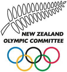NEW ZEALAND OLYMPIC COMMITTEE OLYMPIC LOGO WITH FIVE RING OLYMPIC SYMBOL WITH A FERN LEAF