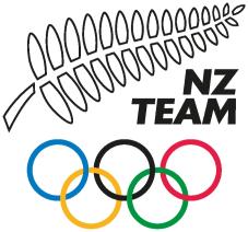 NZ TEAM OLYMPIC LOGO WITH FIVE RING OLYMPIC SYMBOL WITH A FERN LEAF